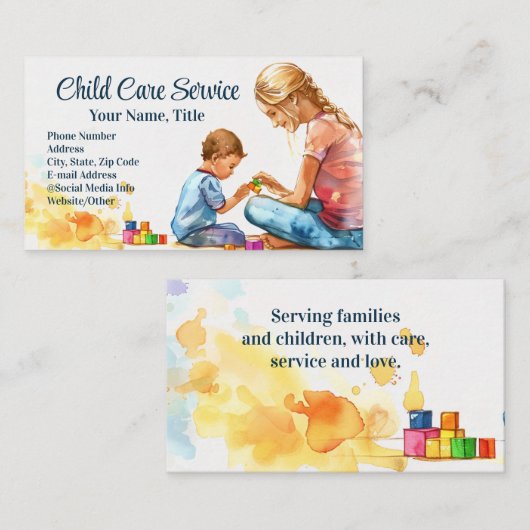 Wasserfarbenblöcke Babysitter Kinderbetreuer Visitenkarte (Vorne/Hinten)