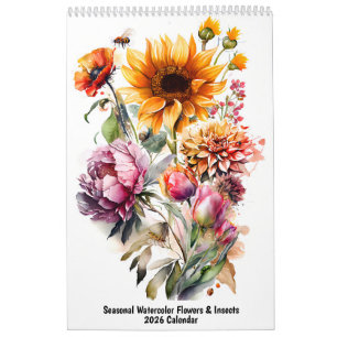 Wasserfarbenblumen & Insekten der Saison – 2026 Kalender