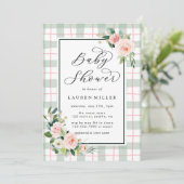 Wasserfarbenblüte| Pastel Kariert Babydusche Einladung (Stehend Vorderseite)