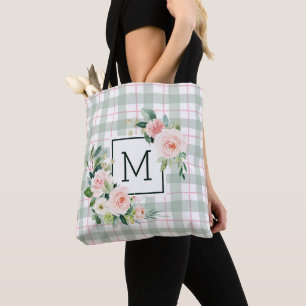 Wasserfarbenblüte   Pastell Kariert Monogramm Tasche
