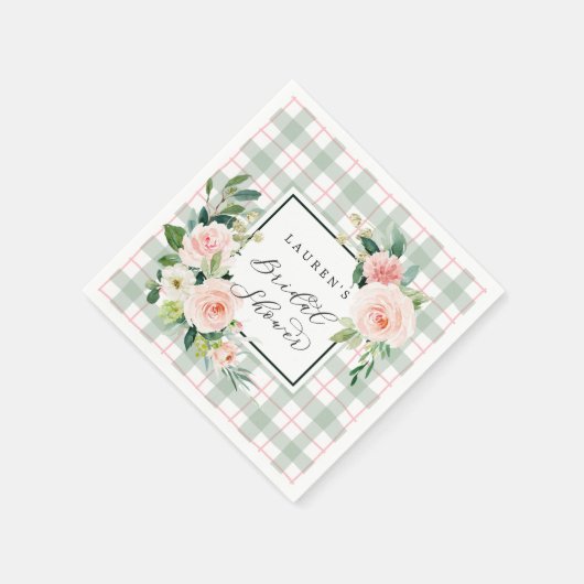 Wasserfarbenblüte | Pastell Kariertes Brautparty Serviette (Ecke)