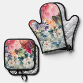 Wasserfarbenblüten Ofenhandschuh & Topflappen-Set (Vorderseite/Rückseite)