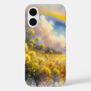 Wasserfarbenbogen über der Wildblume Wiese iPhone 16 Hülle