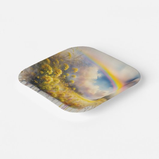 Wasserfarbenbogen über der Wildblume Wiese Pappteller (Gewinkelt)