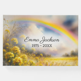 Wasserfarbenbogenbogen über der Wiese der Wildblum Gästebuch