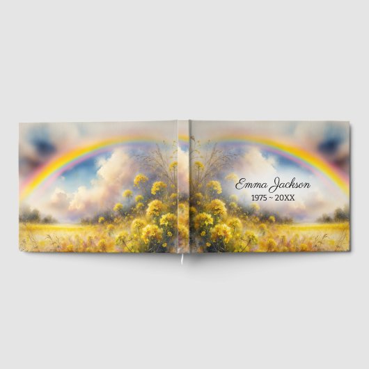 Wasserfarbenbogenbogen über der Wiese der Wildblum Gästebuch (Voll)