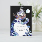 Wasserfarbenboot Adventure Pirate Birthday Dankeskarte (Stehend Vorderseite)