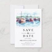 Wasserfarbenboot Hochzeit Speichern Sie die Datums (Vorderseite)