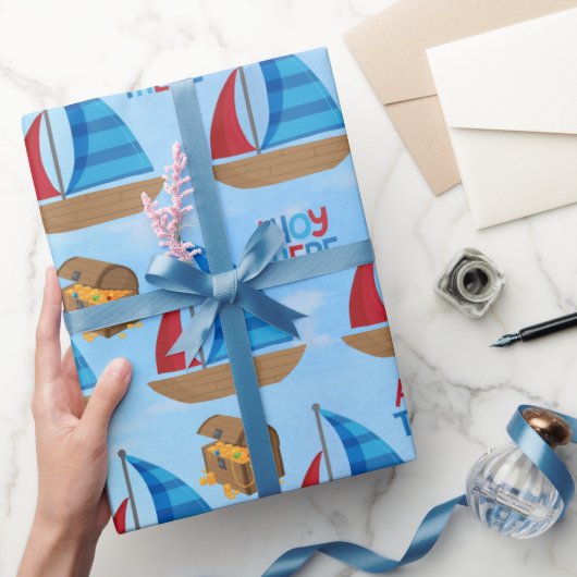 Wasserfarbenboot Pirate's Treasure Blue Geschenkpapier (Schenken)