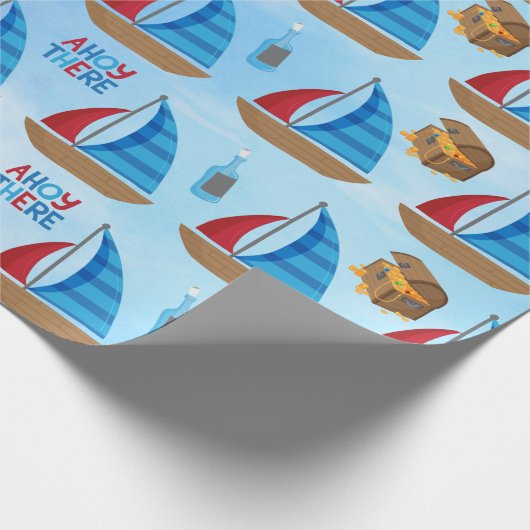 Wasserfarbenboot Pirate's Treasure Blue Geschenkpapier (Ecke)