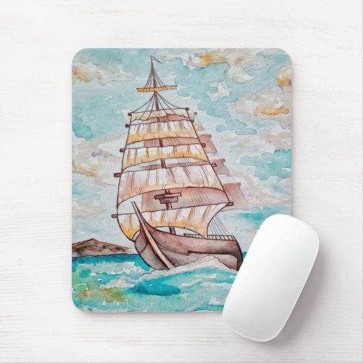 Wasserfarbenboot Segelschiff Sommerseelebensleben Mousepad (Mit Mouse)
