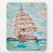 Wasserfarbenboot Segelschiff Sommerseelebensleben Mousepad (Vorne)