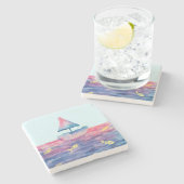 Wasserfarbenboot Steinuntersetzer (Seitenansicht)