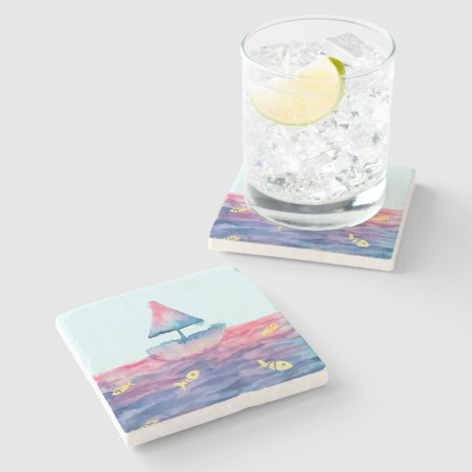 Wasserfarbenboot Steinuntersetzer (Seitenansicht)