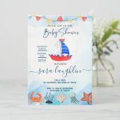 Wasserfarbenboot Wasserwaage Kinderdusche einladen Einladung (Stehend Vorderseite)