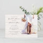 Wasserfarbenbrille in Brautkleid-Cowgirl-Stiefeln Einladung (Stehend Vorderseite)