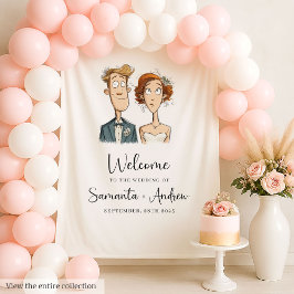 Wasserfarbenbrille und Groom Wedding Banner Quirky Wandteppich