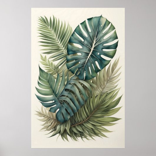 Wasserfarbenbündel Tropical Monstera Palme Leaf 2 Poster (Vorne)