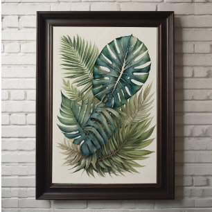 Wasserfarbenbündel Tropical Monstera Palme Leaf 2 Poster