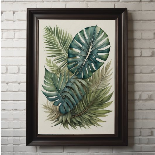 Wasserfarbenbündel Tropical Monstera Palme Leaf 2 Poster