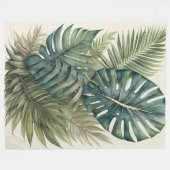 Wasserfarbenbündel Tropical Monstera Palmenblättri Fleecedecke (Vorderseite (Horizontal))