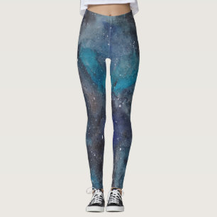 Wasserfarbencosmos im Blauen und Schwarzen Raum Leggings