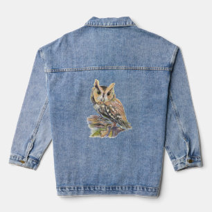 Wasserfarbencreme Owl Bird Naturerlebnis Kunst Jeansjacke