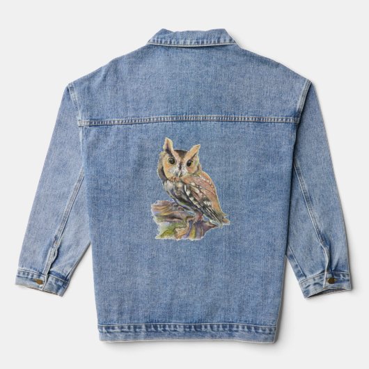Wasserfarbencreme Owl Bird Naturerlebnis Kunst Jeansjacke (Rückseite)