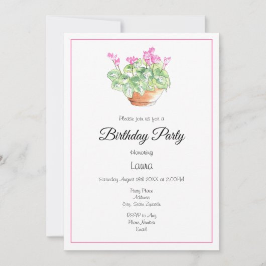 Wasserfarbencyclamen Einladung (Vorderseite)