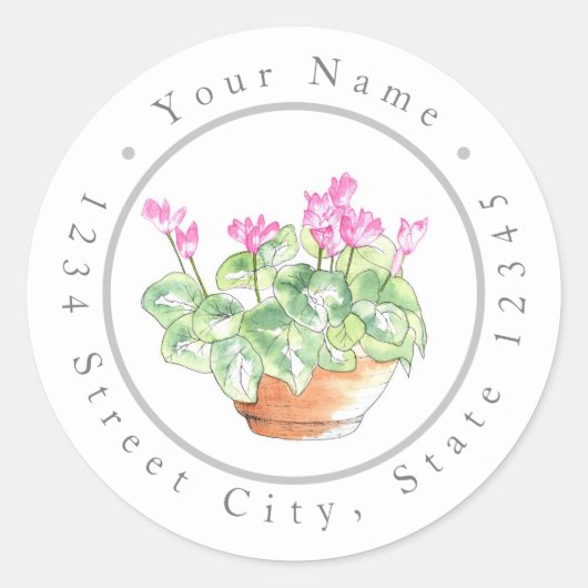 Wasserfarbencyclamen Runder Aufkleber (Vorderseite)