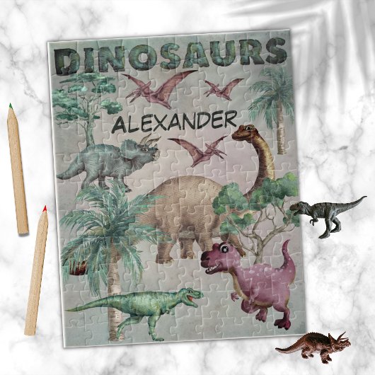 Wasserfarbendinosaurier T-Rex Dinos Boys Name Puzzle