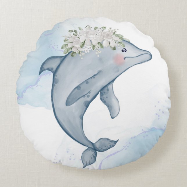 Wasserfarbendolphin Rundes Kissen (Vorderseite)