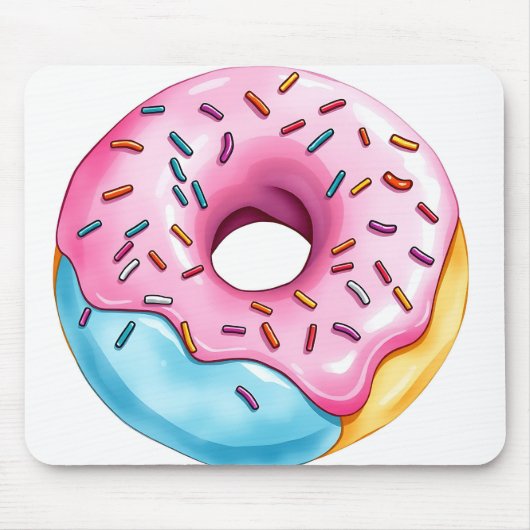 WasserfarbenDonut mit Eisen und Sprinklen auf Weiß Mousepad (Vorne)