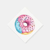 WasserfarbenDonut mit Eisen und Sprinklen auf Weiß Serviette (Ecke)
