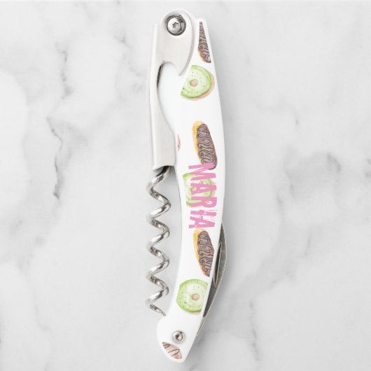 WasserfarbenDonuts Handgemalt Whimiskales Muster Kellnermesser (Vorderseite)