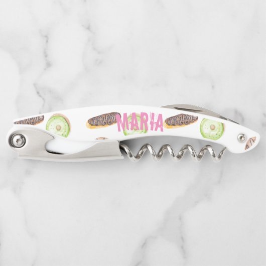 WasserfarbenDonuts Handgemalt Whimiskales Muster Kellnermesser (Vorderseite)