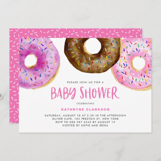 WasserfarbenDonuts mit Sprinkles Girl Baby Dusche Einladung (Vorne/Hinten)