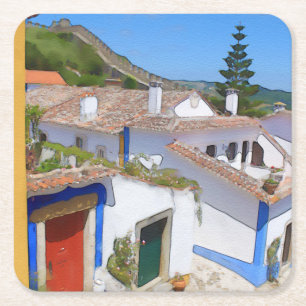 Wasserfarbendorf Rechteckiger Pappuntersetzer