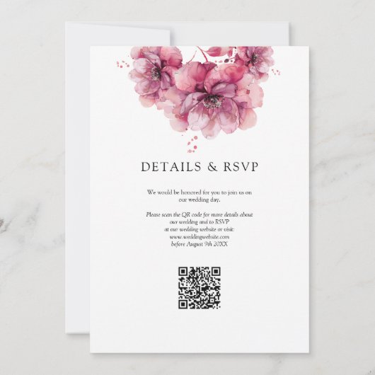Wasserfarbendrost-Rose Floral QR-Code Hochzeit Einladung (Rückseite)