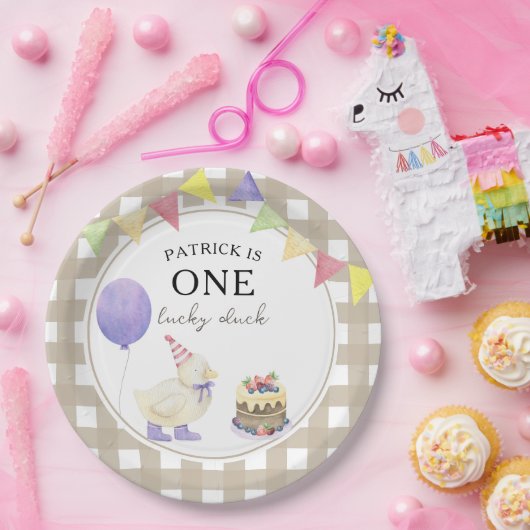 Wasserfarbendusche 1. Geburtstag Pappteller (Party)