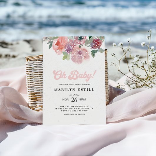 Wasserfarbendusche Burgundy Bloral Baby Dusche Einladung