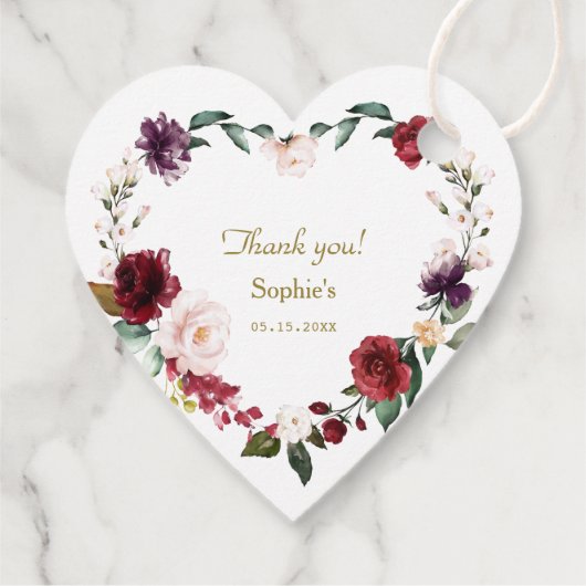 Wasserfarbendusche Burgundy Bloral Baby Dusche Geschenkanhänger (Rückseite)