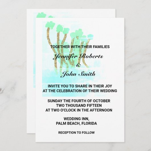 Wasserfarbene Abstrakte Bäume Aquamarin Blau Künst Einladung (Vorne/Hinten)