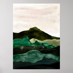 Wasserfarbene abstrakte Berglandschaft. Moderne Ku Poster