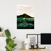 Wasserfarbene abstrakte Berglandschaft. Moderne Ku Poster (Heimbüro)