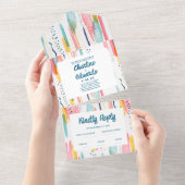 Wasserfarbene Abstrakte Brush-Hochzeit All In One Einladung (Abreißen)