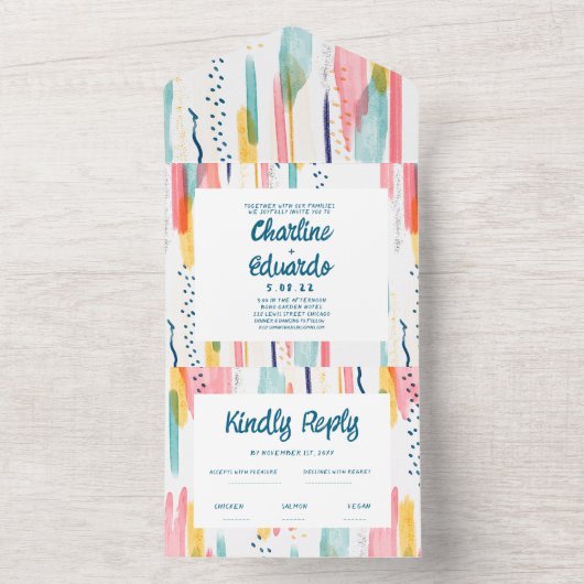 Wasserfarbene Abstrakte Brush-Hochzeit All In One Einladung (Innen Boden)