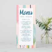 Wasserfarbene Abstrakte Brush-Hochzeit Menükarte (Stehend Vorderseite)