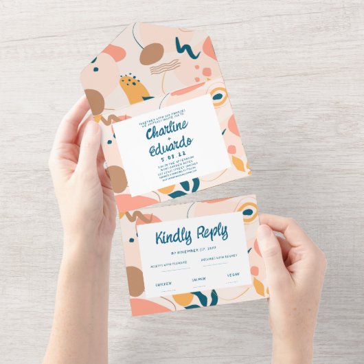 Wasserfarbene Abstrakte Pastelhochzeit All In One Einladung (Abreißen)