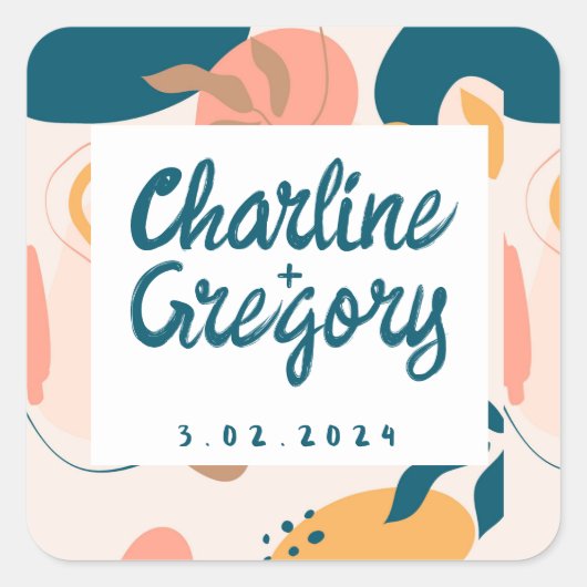 Wasserfarbene Abstrakte Pastelhochzeit Quadratischer Aufkleber (Vorderseite)